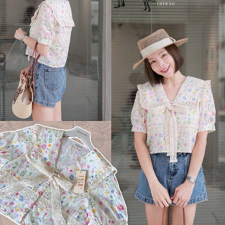 [ส่งเร็ว] chaline • เสื้อแขนสั้นคอปก เนื้อผ้าคอตตอนมีลายในเน…