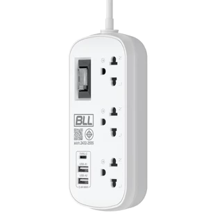 BLL B54 ปลั๊กไฟพกพา 3 ช่อง1สวิตซ์ 2USB 1Type-C สายยาว 3เมตร คุณภาพมาตรฐาน มอก. ประกัน 5ปี