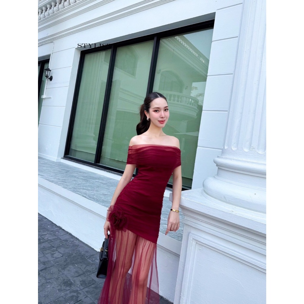 STYLISTA เดรสสีแดงปาดไหล่-RED(*สอบถามสต๊อกก่อนกดสั่งน๊า) - รูปที่ 7