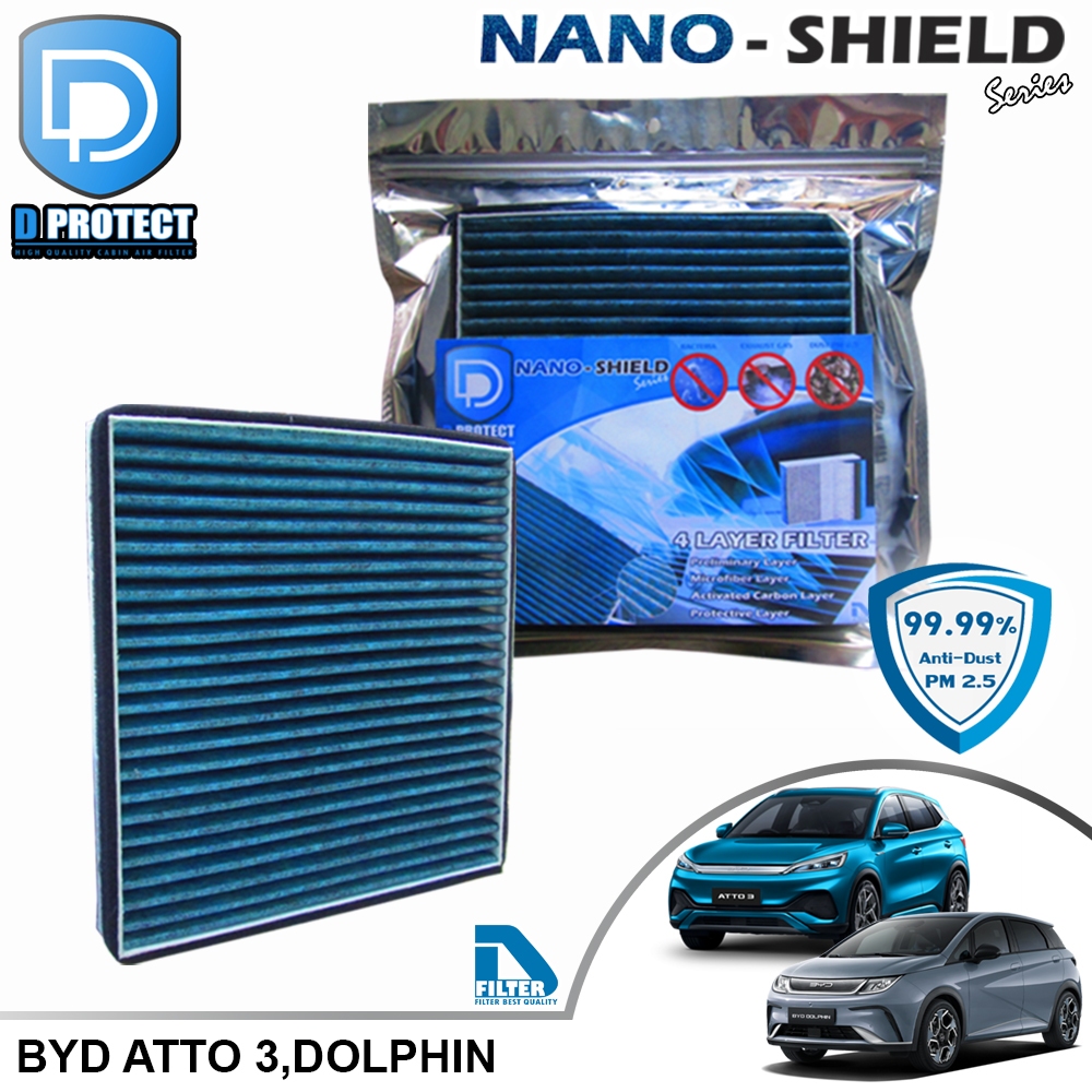 กรองแอร์ BYD Atto 3,ฺBYD Dolphin สูตรนาโน (Nano-Shield Series) By D Filter (ไส้กรองแอร์รถยนต์) RB012P-ATTO3-NANO