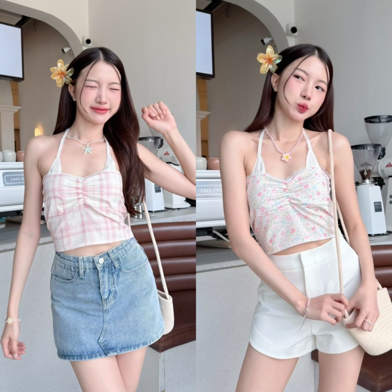 Chugar.Pie : Ronnie Top 🐰🍒💕 เกาะอก เกาะอกลายสก็อต เกาะอกลายดอกไม้