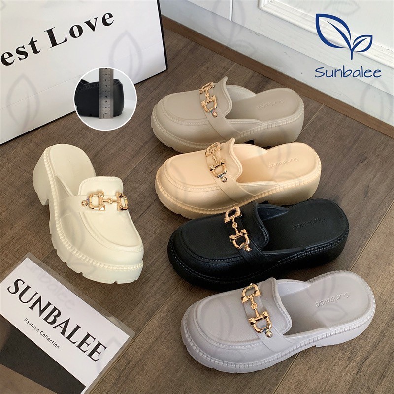 SHO-SUNX88 รองเท้าคัทชู แบบสวมเปิดส้น แถมตัวติด รองเท้าเสริมส้นสูง สำหรับผู้หญิง ทรงเท้าเรียว สินค้าพร้อมส่ง