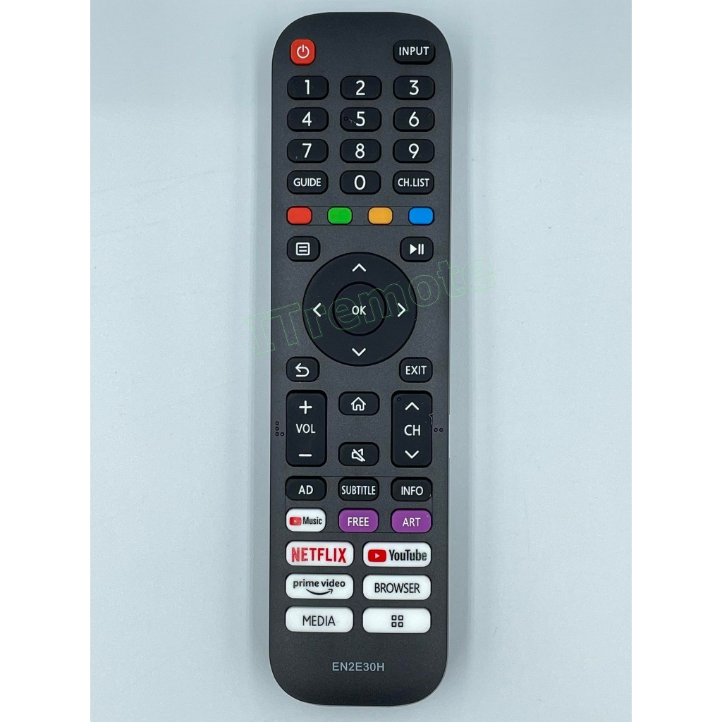 รีโมททีวี Hisense รุ่น EN2E30H มีคำสั่งNetflix/Youtube/Prime video/Browser/Media/App รุ่นและปุ่มคำสั