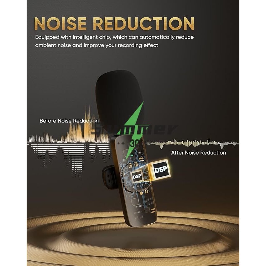 Summer มโครโฟนไร้สายแบบติดปกเสื้อสำหรับ iPhone/Android ไมโครโฟนแบบติดปกเสื้อขนาดเล็กสำหรับการบันทึกวิดีโอ การสัมภาษณ์