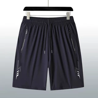 กางเกงขาสั้นกีฬาแห้งเร็วสำหรับผู้ชายไซส์ใหญ่ L-5XL ผ้าไหมน้ำแข็งระบายอากาศได้ดี เอวยางยืดหลวม