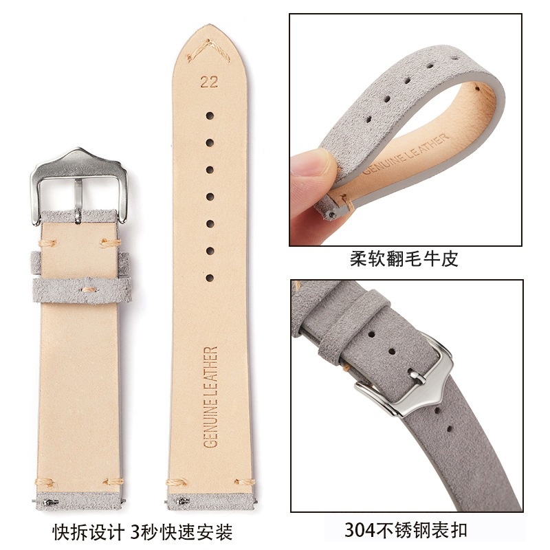 Vintage Suede Leather Strap 18/19/20/22mm Band Vintage Handmade Watchband Quick Release Wrist Band for Huawei Watch Gt2/