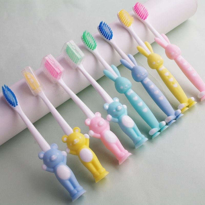 🐻1แถม1🐰แปรงสีฟันเด็ก วางตั้งได้ มีฝาครอบกันฝุ่น