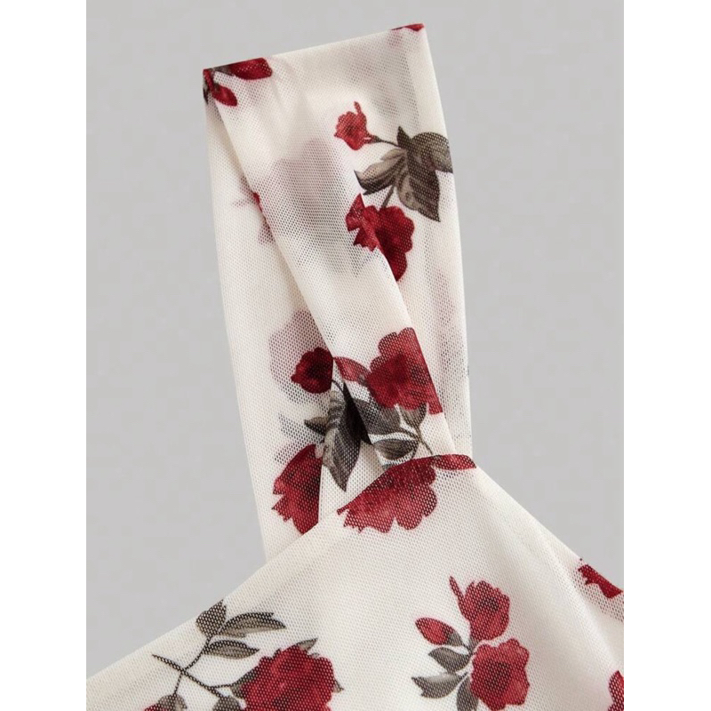 เดรสสายเดี่ยวพิมพ์ลายกุหลาบแชมเปญClothing Dress - รูปที่ 7