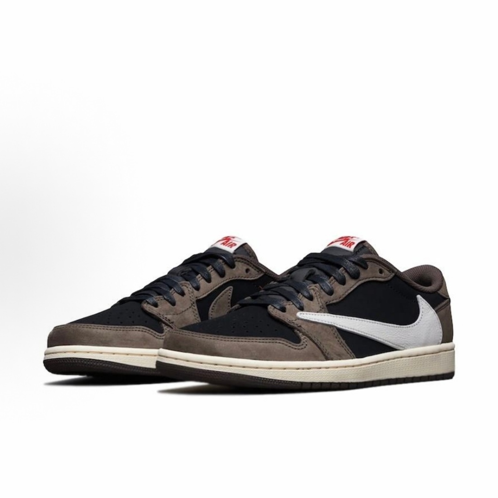 🛒ของแท้ 100%🛒Travis Scott x Jordan Air Jordan 1 ยูนิเซ็กส์ ทรงเตี้ย สีน้ำตาลเข้ม หนังกลับแยกชิ้น