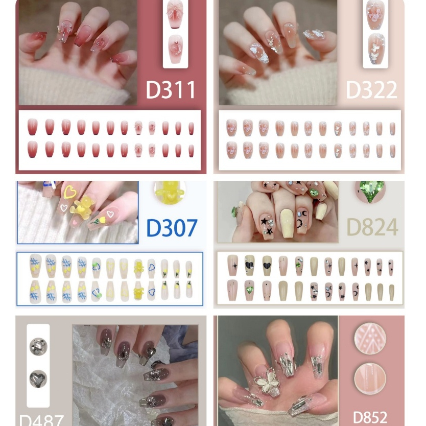 (ซีรีย์ D)เล็บปลอมสไตล์โมเดิร์น ใช้งานง่าย 24 ชิ้น พร้อมส่ง เล็บ สําเร็จรูป สงกรานต์ เล็บเจล เล็บปลอมแบบเสียบ เล็บปลอมแบ