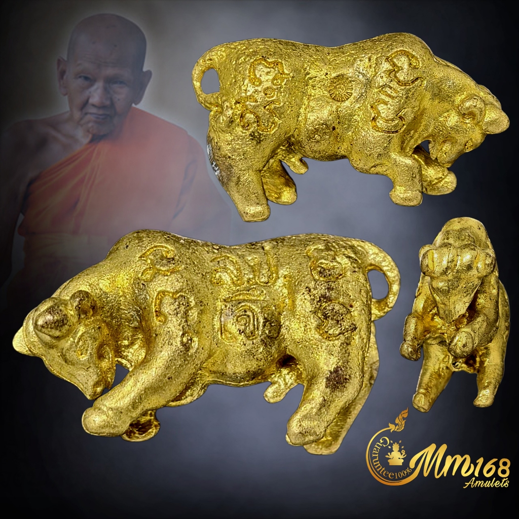 ประกันแท้ วัวธนู หลวงปู่เจือ วัดกลางบางแก้ว ปี 2548 เนื้อทองเหลือง มีโค๊ตนะที่ท้องชัดเจน