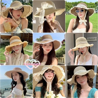 ☀️Fashion girl☀️หมวกฟางลูกไม้ สไตล์เกาหลี หมวกแฟชั่น ขนาดใหญ่ ระบายอากาศได้ การป้องกันแสงแดด สําหรับผู้หญิง