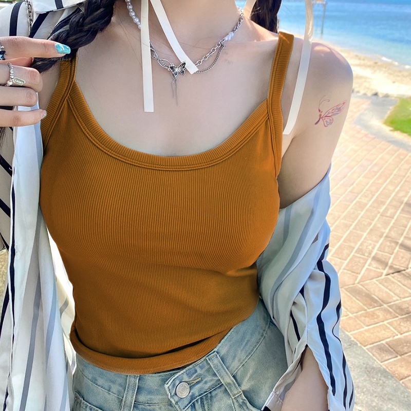 ลำลองสีพื้นมีบราในตัวเสื้อกล้ามรัดรูปลำลอง ฤดูร้อนใส่สบายสาวอวบใส่ได้ไม่ร้อนผ้าเรย่อนใส่สบาย  เข้ารูปเสื้อกล้าม - รูปที่ 6