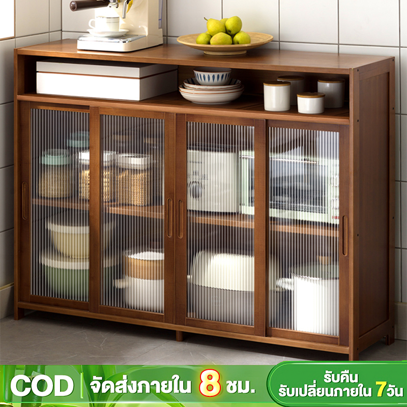 3-5ชั้น ตู้ไม้วางจานชามในครัว ตู้รับประทานอาหาร ตู้ครัวไม้เนื้อแข็ง ห้องนั่งเล่นตู้ไวน์ที่ทันสมัย กันฝุ่น มัลติฟังก์ชั้น