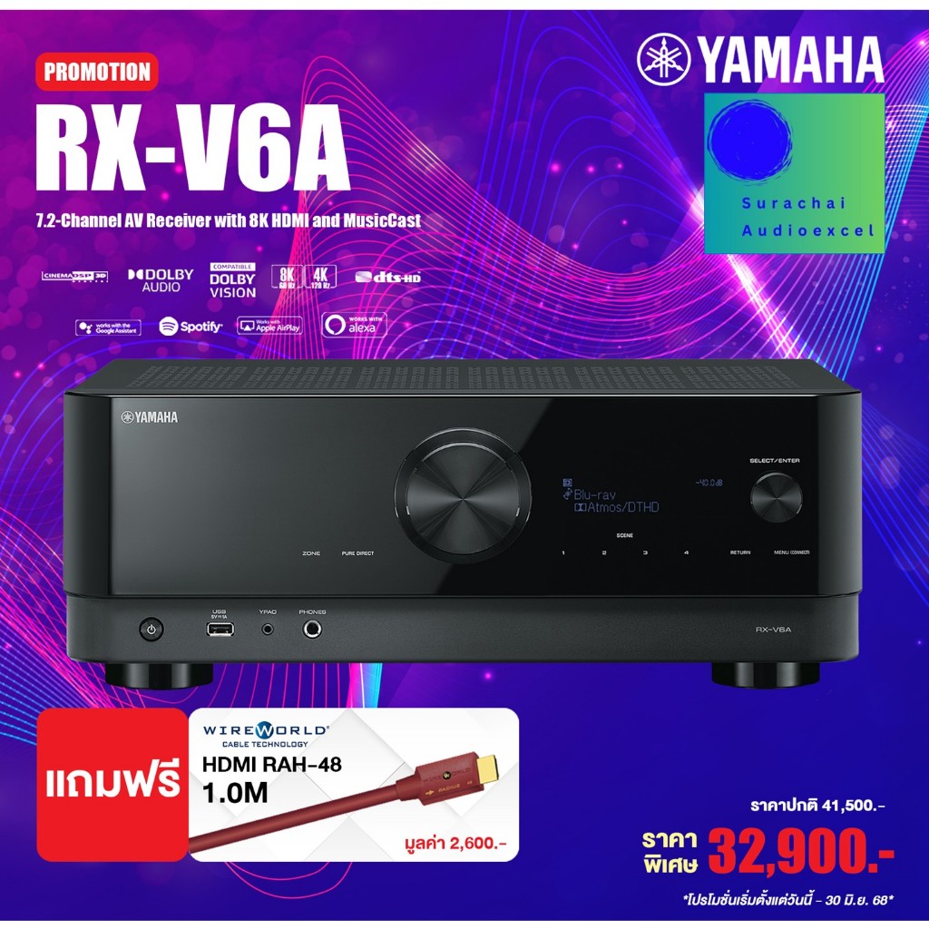 YAMAHA  RX-V6A  7.2-Channel AV Receiver with 8K HDMI and MusicCast