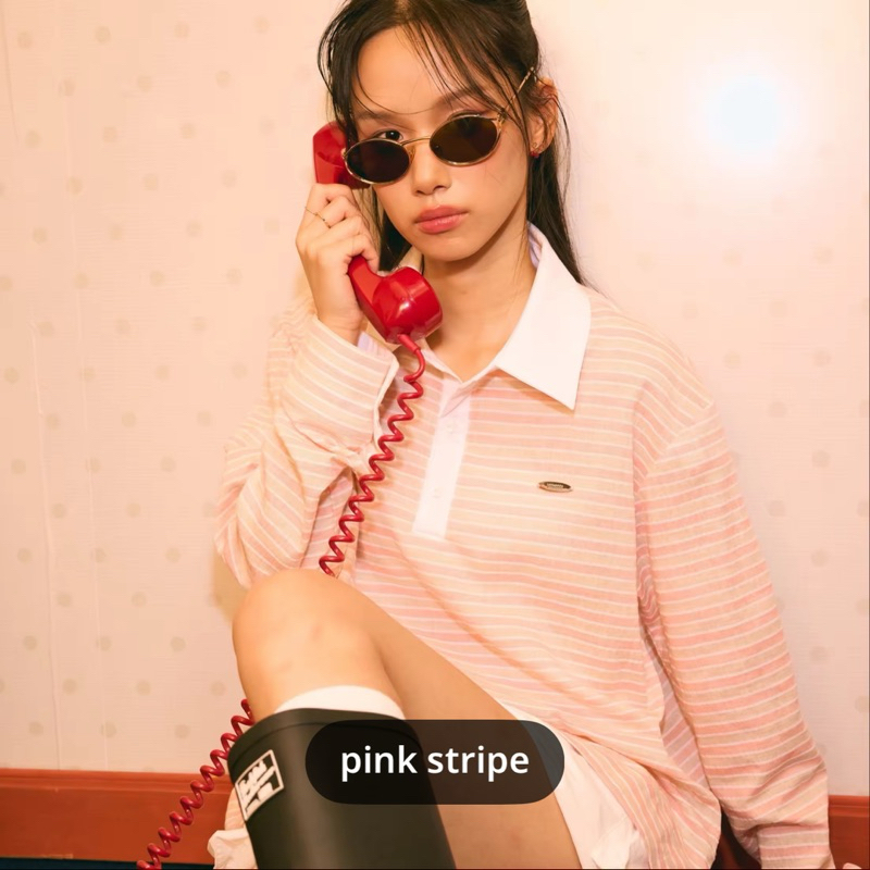 ส่งต่อเสื้อเชิ้ต lookbooklookbook รุ่น rugby shirt เสื้อแขนยาว สีชมพู pink stripe (มี new/used)