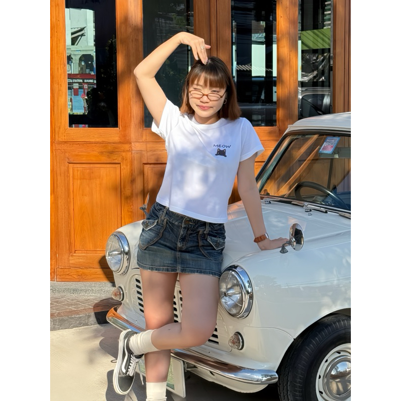 [One Day] Baby tee เสื้อครอปเบบี้ที สกรีนลายด้านหน้า-หลัง ผ้าคอตตอนเกรดพรีเมี่ยม ครอปเบบี้ที