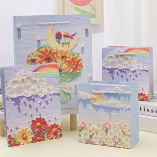 พร้อมส่ง ถุงกระดาษ หูหิ้วเชือก ขายเป็นใบ งานพิมพ์เรียบลาย3มิ…