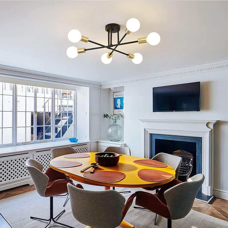โคมไฟเพดาน LED 6 หัว สไตล์อุตสาหกรรม เหล็กดำ สีทอง สไตล์ยุโรป เรียบง่าย โคมไฟห้องนั่งเล่น กันสนิม โคมไฟระย้า ห้องนอน - รูปที่ 6