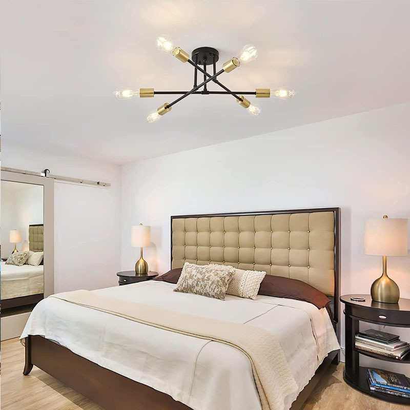 โคมไฟเพดาน LED 6 หัว สไตล์อุตสาหกรรม เหล็กดำ สีทอง สไตล์ยุโรป เรียบง่าย โคมไฟห้องนั่งเล่น กันสนิม โคมไฟระย้า ห้องนอน - รูปที่ 5