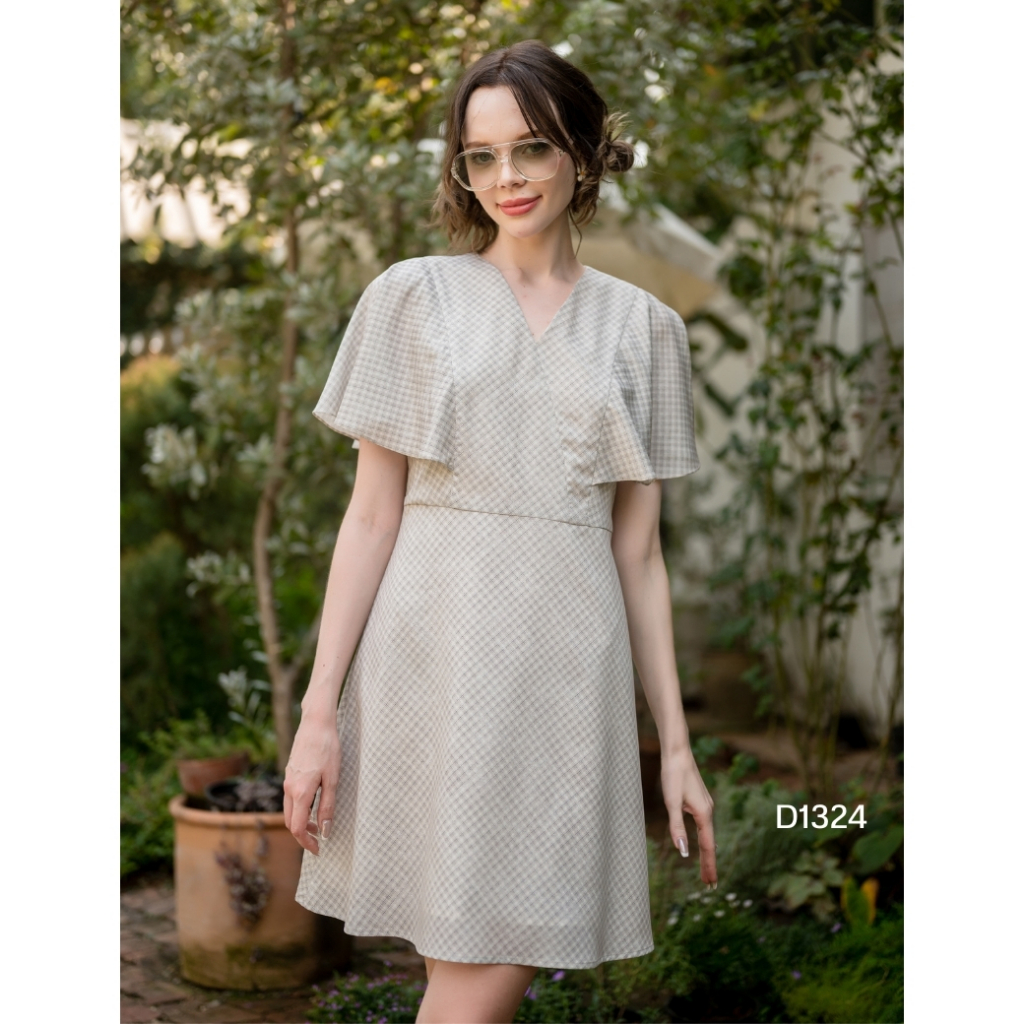 AMILA Dress AM-D1324 พีชสกิน แขนสั้น IGPU25-2
