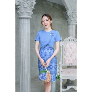 786ชุดเดรสลายไทยกระดุมมุกรุ่นขายดี