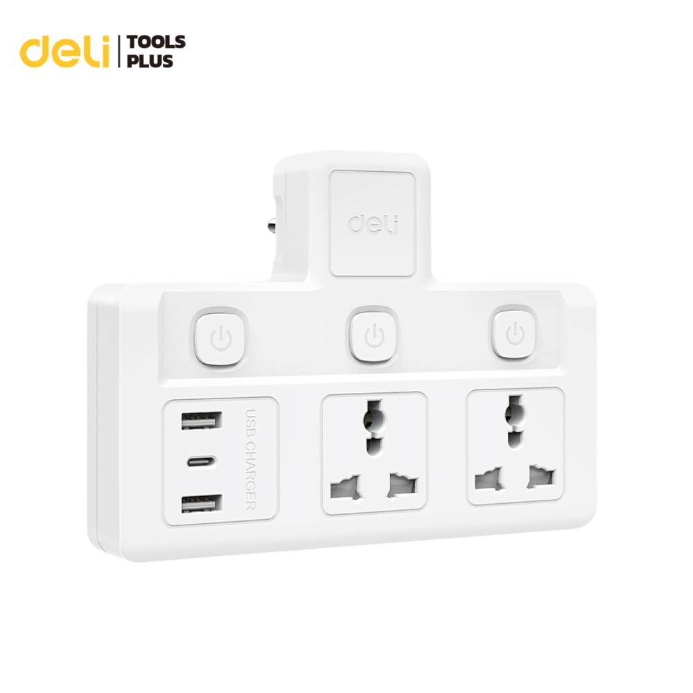 Deli ปลั๊กไฟ ปลั๊กแปลง อแดปเตอร์ USB ชาร์จเร็ว MAX 10A 2500W ทนความร้อนได้ 750อง