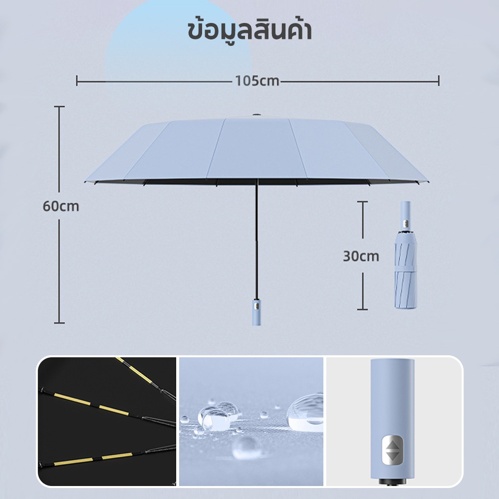 ร่ม ร่มอัตโนมัติ สีพื้น กันฝนกันแดดกันUV พกพาสะดวกน้ำหนักเบา ระบบเปิด-ปิดออโต้ เลือกได้ 9 สีเส้นผ่าศูนย์กลาง 105ซม ราคา ถูกที่สุด ดีลบีเคเค แกลเลอรีภาพที่ 8
