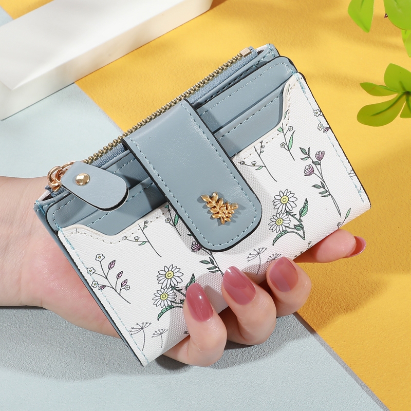 (B-1705) กระเป๋าสตางค์ใบสั้น หนังPu ขนาดเล็กแบบพกพาพกพาสะดวก พร้อมช่องใส่บัตร สีสดใส แฟชั่นสําหรับสตรี