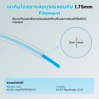【🚚สินค้าพร้อมส่ง】5m ซุปเปอร์ใส PTFE Tube OD4 ID2.5mm Teflon tube 1.75mm พร้อมตัวตัด for Bambu Lab A1/A1 mini/P2S/P1S/X1