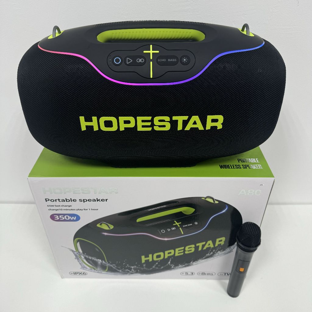 ลำโพงบลูทูธ Hopestar A80 350W /Party600 พร้อมไมค์ลอย ลำโพง6ดอก มีไฟRGB ปรับเบส3โหมด ของแท้100%