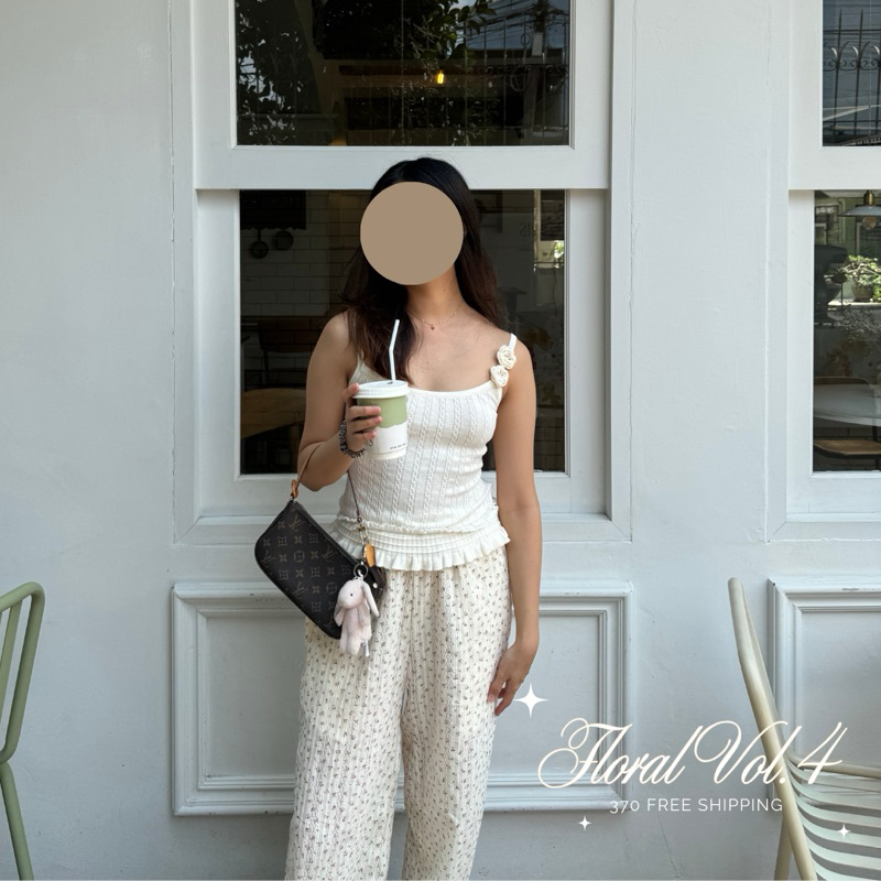 floral pants vol.4 กางเกงลายดอกไม้ สีครีม***ไม่ใช่สีขาวนะคะ***