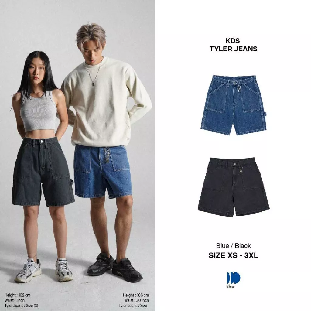 Kodangs Tyler Jeans - กางเกงยีนส์ขาสั้นผ้าฟอก กางเกง Jort สีดำ สียีนส์