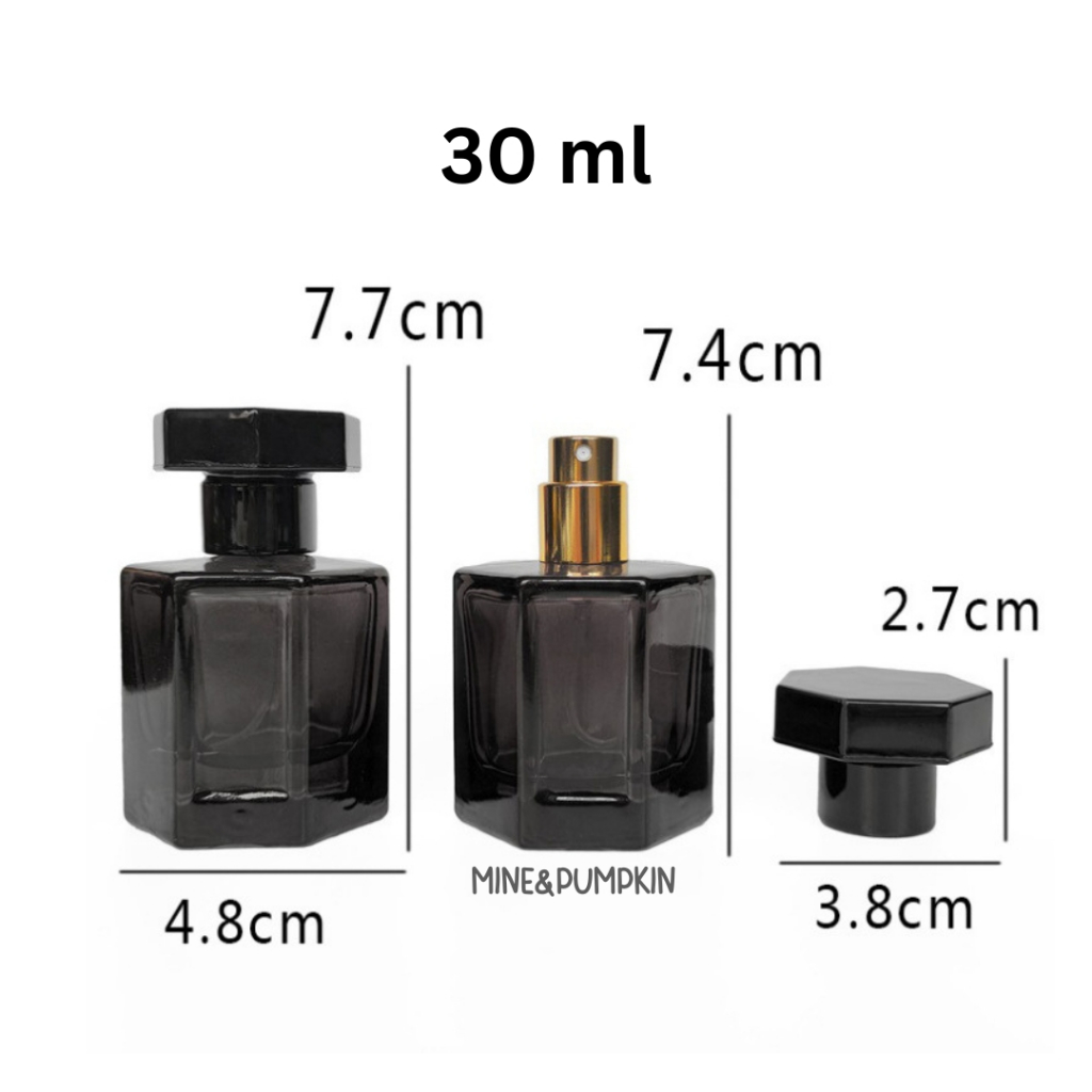 【M&P】ขวดแก้วเปล่า หัวสเปร์ย ขนาด 30 / 50 ml (7เหลี่ยม)