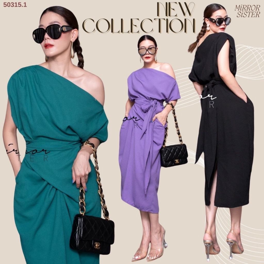 🔖Mirrorsister 50315.1 เดรสไหล่ตก ใส่ง่ายใส่ได้บ่อย ทรงหลวม แต่สามารถผูกเอวให้เข้ารูปตามไซส์ที่ต้องกา
