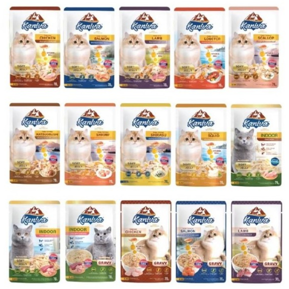 Kaniva อาหารเปียกแมว เปียกแมว คานิว่าเพาซ์ ผสม Vitamins Ball ขนาด 70g.x12ซอง*โปรดอ่านรายละเอียด