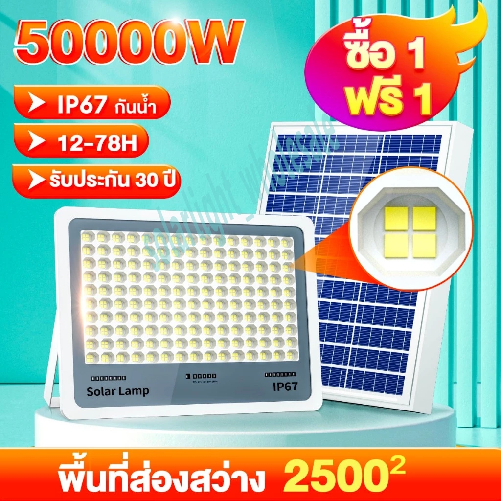 【พร้อมส่ง】ไฟโซล่าเซลล์ IP67กันน้ำ กันฟ้าผ่า 50000W ไฟโซล่าเซล โซลาร์เซลล์ Solar Light ไฟโซลาเซลล์ เซ็นเซอร์ พร้อมรีโ