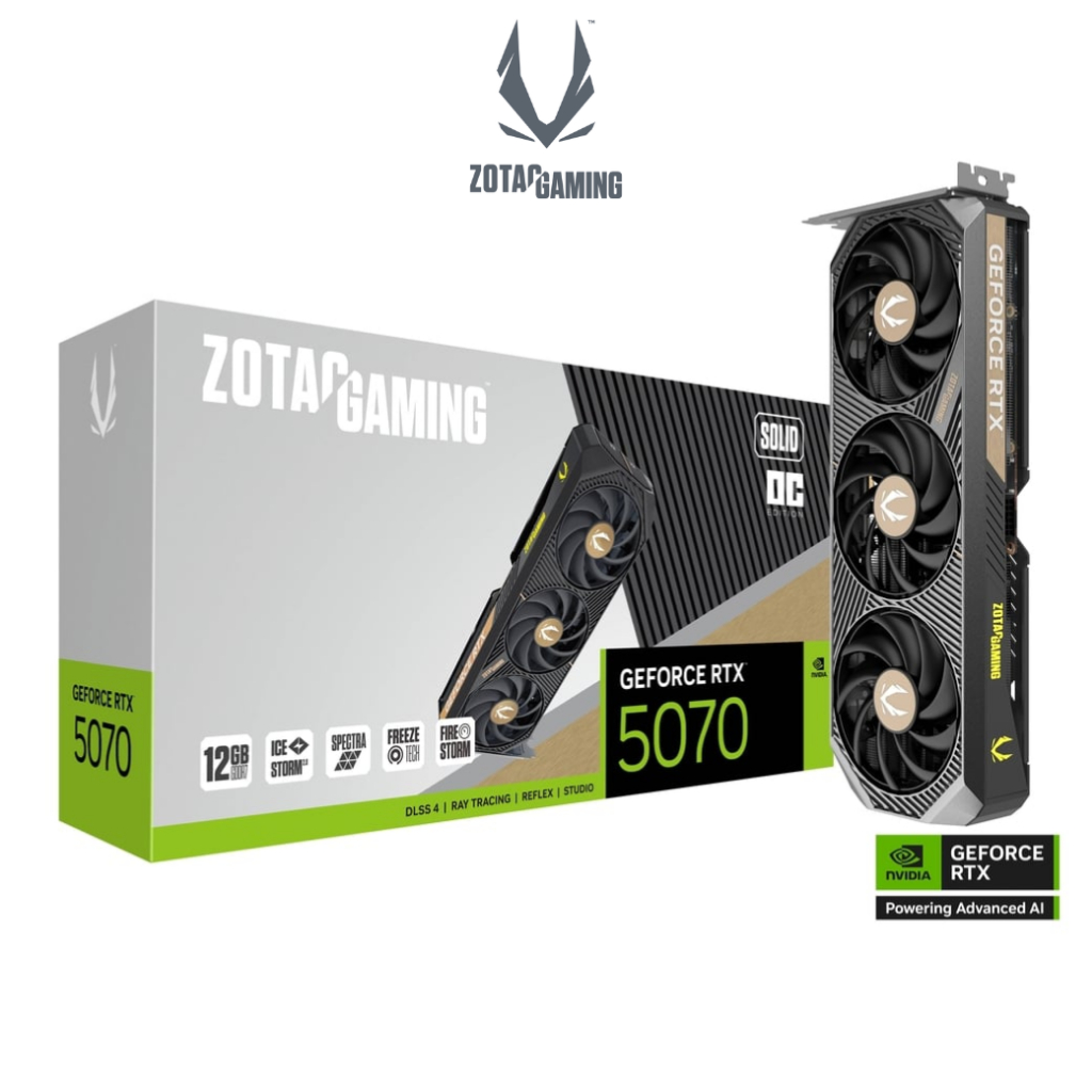 VGA การ์ดจอ ZOTAC GAMING GeForce RTX 5070 SOLID OC 12GB GDDR7 ประกันศูนย์ 3 ปี