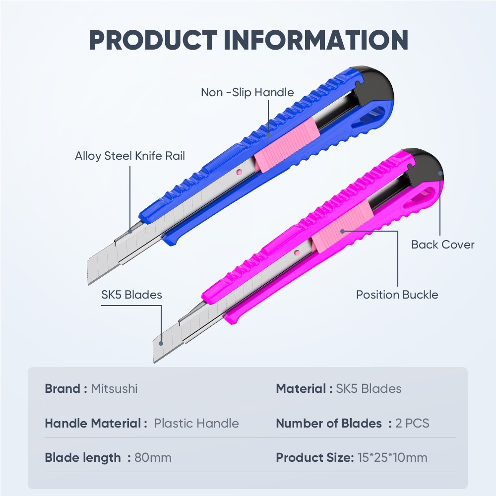 Mitsushi ชุดมีดคัตเตอร์ 1/2pcs ล็อคอัตโนมัติ มีดคัตเตอร์  คมกริบ มีดคัตเตอร์อ Cutter - รูปที่ 3