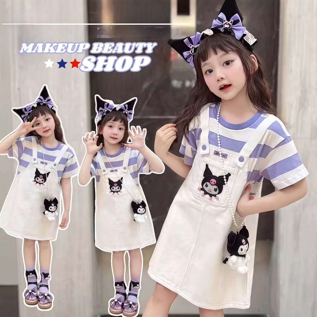 1-9 ปี ชุดสาวสาวสาวสองกระโปรงกระโปรงฤดูร้อนเด็ก 2024 เด็กใหม่แฟชั่นการ์ตูนแฟชั่นด้านหลังกระโปรงด้านหลัง