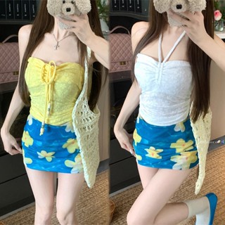 ชุดว่ายน้ําทูพีช ชุดไปทะเล กระโปรง เกาะอก มีฟองน้ำ ผ้าลายดอก…