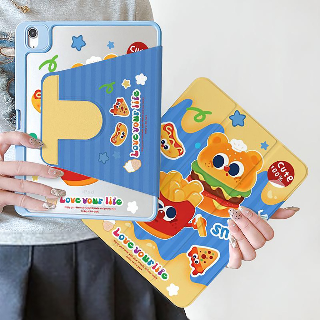 24 ชั่วโมงเคส เคส iPad Air5 Air7 Gen10 ที่ใส่ปากกา เบอร์เกอร์ฮอทดอก เคสiPadหมุน 360° Gen11 Air6 11