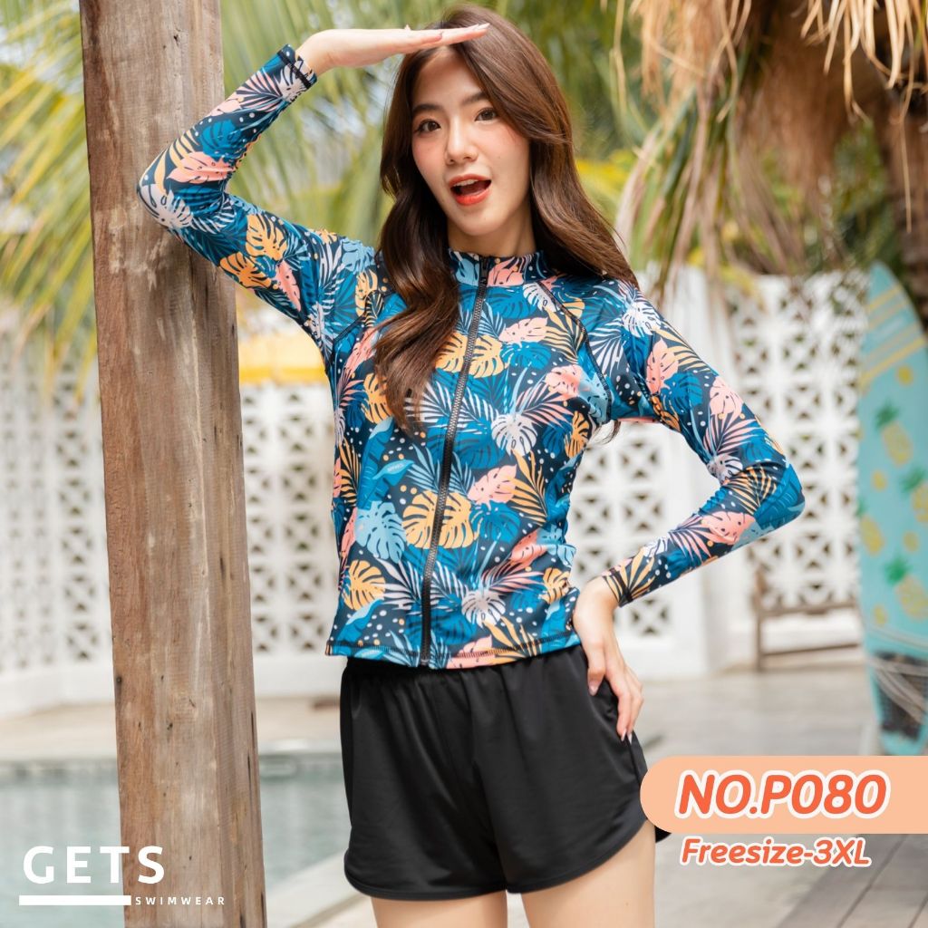 Getsswimwear   P080 เสื้อว่ายน้ำแรชการ์ดกันยูวีรุ่นใหม่ มีซิปแขนยาว มีฟองน้ำและซับใน ราคา ถูกที่สุด ดีลบีเคเค แกลเลอรีภาพที่ 2