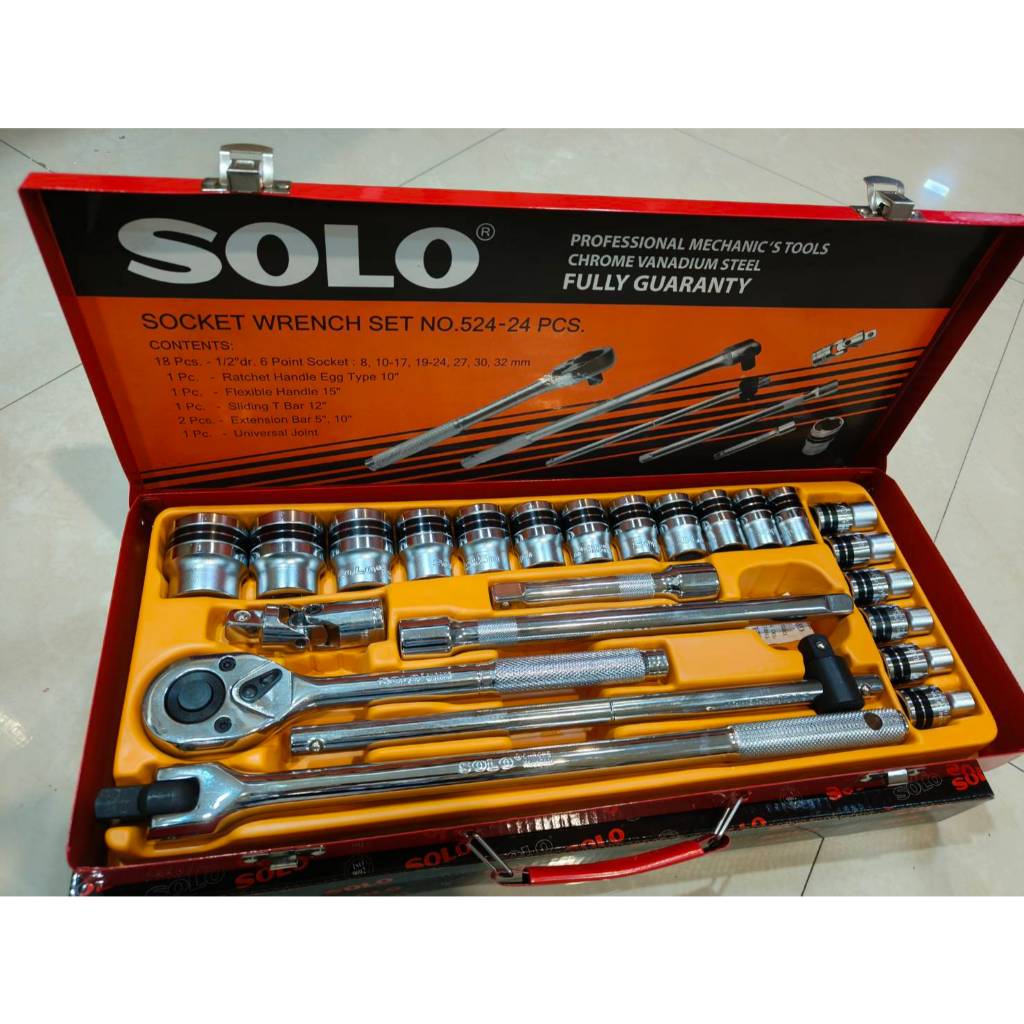 (คำสั่ง/1ชุด) SOLO บล็อคชุด ขนาด 1/2" 24ตัวชุด บล็อกชุด บ๊อกชุด 4 หุน 24ชิ้น No.524 ลูกขนาด 8-32 มิล