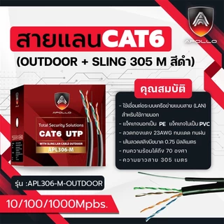 APOLLO สายแลน CAT6 UTP รุ่น APL306-M Lan Cable Outdoor + Messeger wire สำหรับใช้ภายนอก 305m