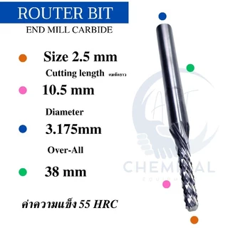 Router Bit Endmill Corn Cut 2F 3.175/1/8