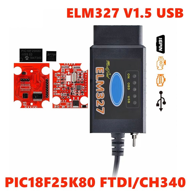 2024 ใหม่เครื่องสแกน OBD2 ELM327 V1.5 USB เครื่องมือวินิจฉัยรถยนต์ HS-CAN/MS-CAN ELM 327 สำหรับสวิตช