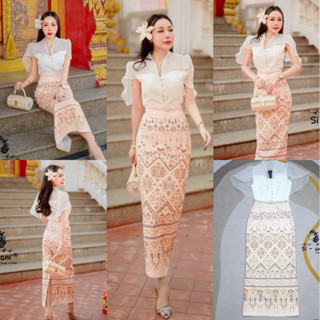 🧡พร้อมส่ง L🧡  ป้าย Si am💕Set เสื้อ พร้อมผ้าถุงพิมพ์ลาย  สีชม…