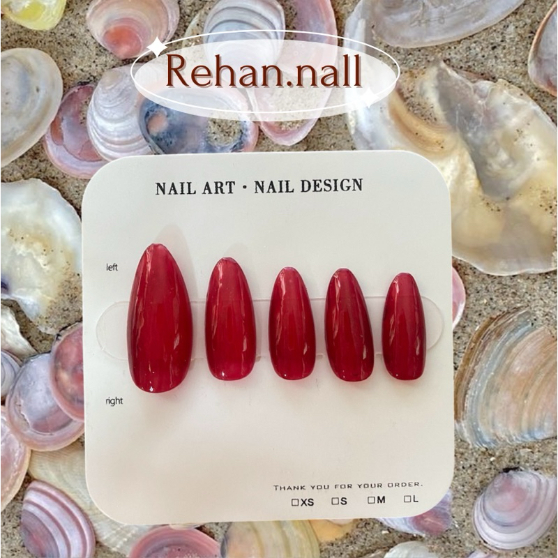 เล็บปลอมสำเร็จรูป 10 นิ้ว 💅 สีแดงเชอรี่🍒 แถมฟรีอุปกรณ์ติดเล็บ กาว ตะไบ ไม้ดัน แอลกอฮอล์ ครบชุด 👀🍅