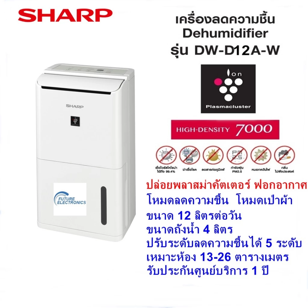 [New] เครื่องลดความชื้น SHARPรุ่น DW-D12A-W ขนาด 12 ลิตรต่อวัน ขนาดถังน้ำ 4ลิตร เหมาะห้อง26ตารางเมตร